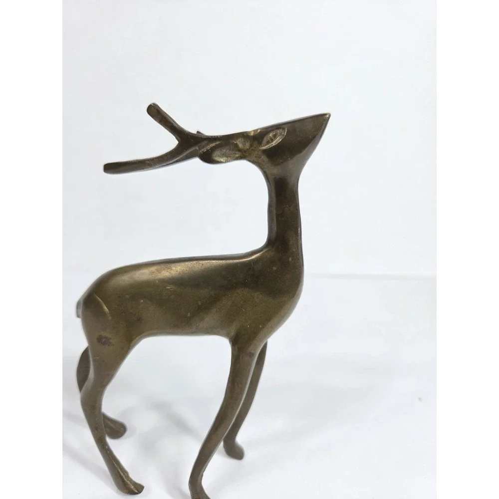 Vtg Mid Century brass buck deer figurine  6 inches tall